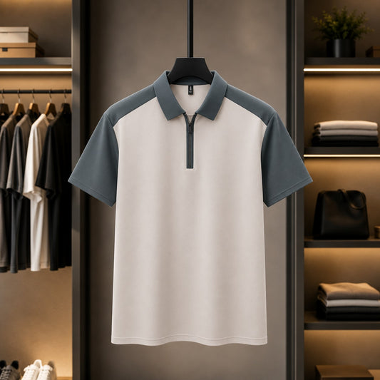 DUAL TONE ZIP COLLAR POLO