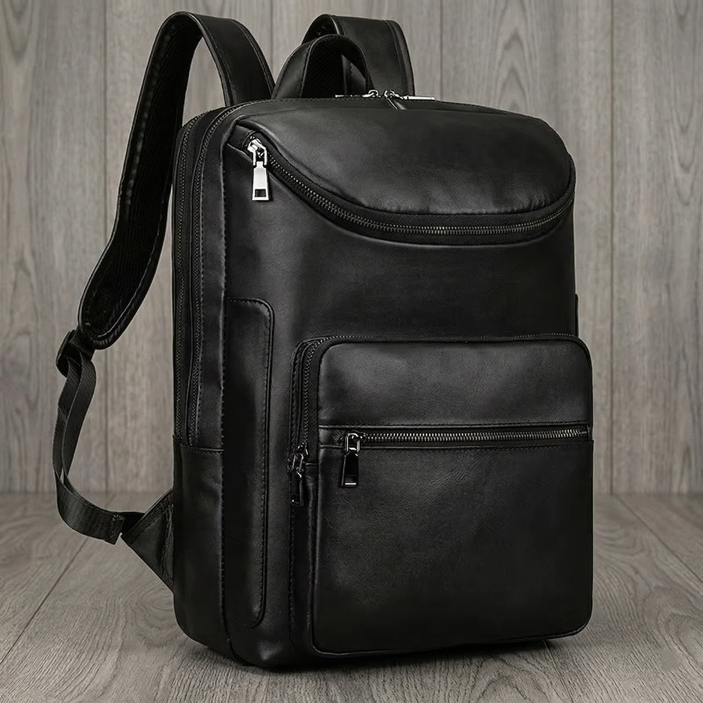 DUAL ZIP LEATHER BACKPACK