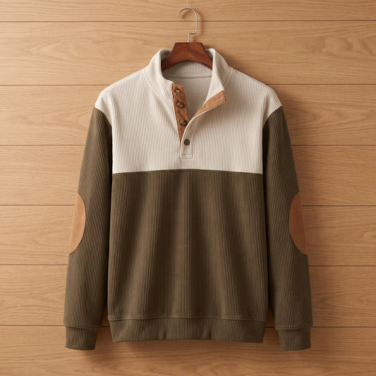 Ribbed knit pullover in brown on a wooden hanger