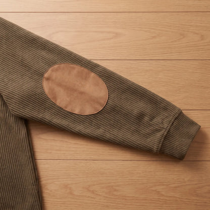 Close-up of the elbow patch and ribbed cuff