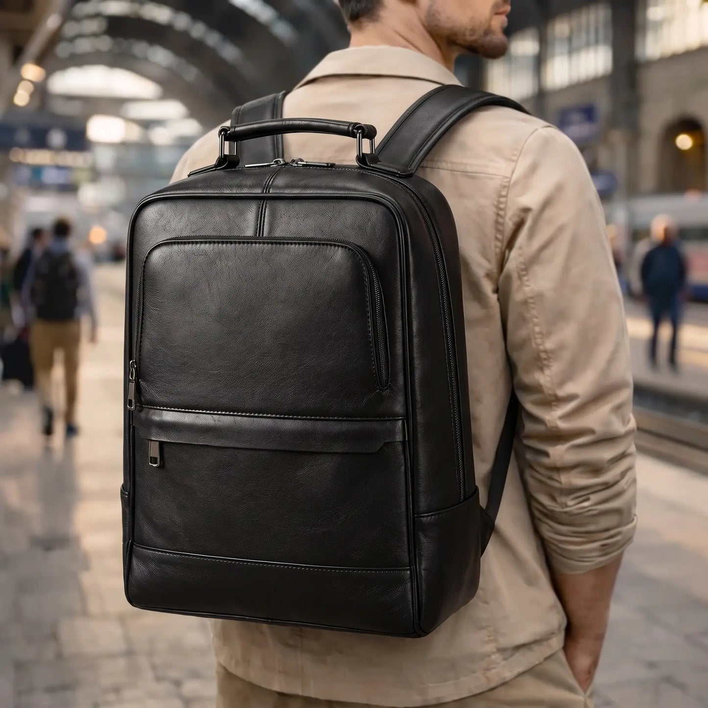 EMBOSSED LEATHER BACKPACK