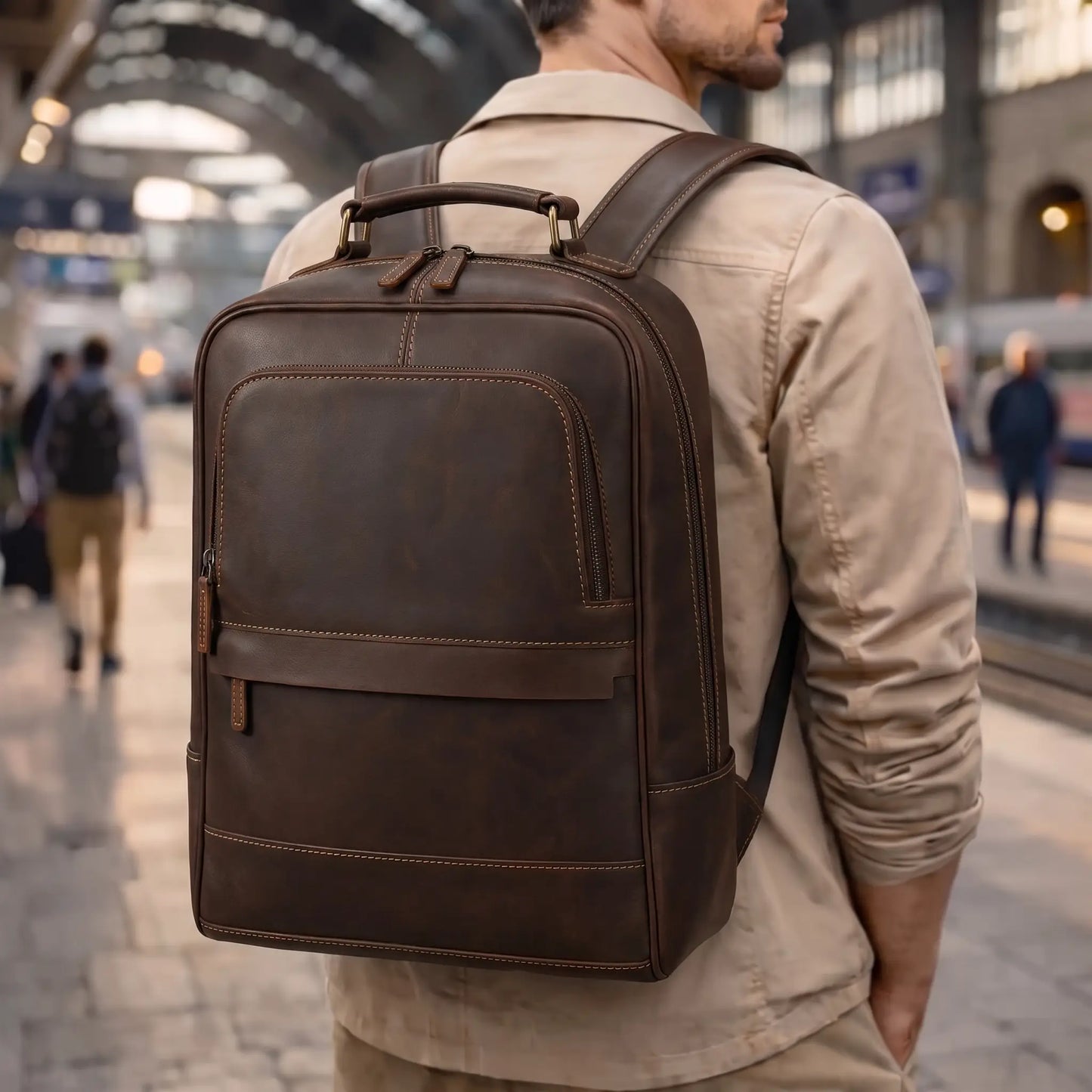 EMBOSSED LEATHER BACKPACK
