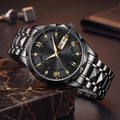 Faceted Bezel Watch in Black Gold
