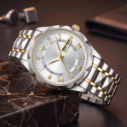 Faceted Bezel Watch in Silver Gold White
