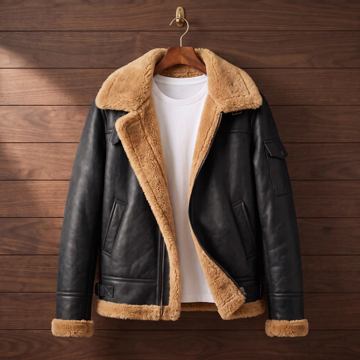 Faux Leather Flight Jacket in Black
