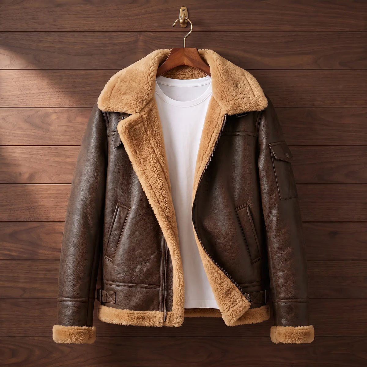 Faux Leather Flight Jacket in Brown