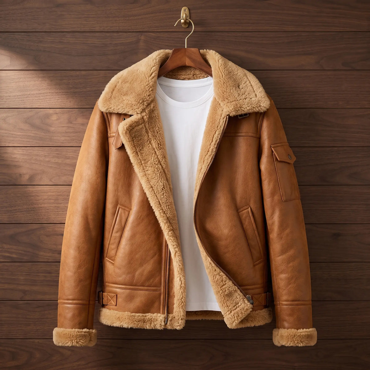 Faux Leather Flight Jacket in Khaki