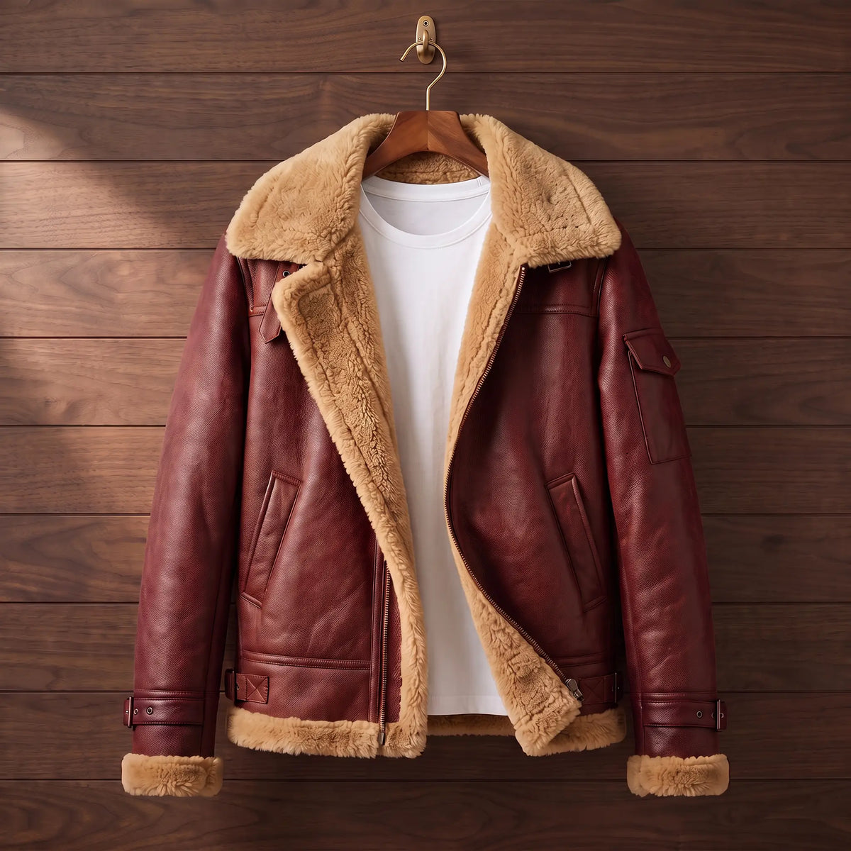 Faux Leather Flight Jacket in Red