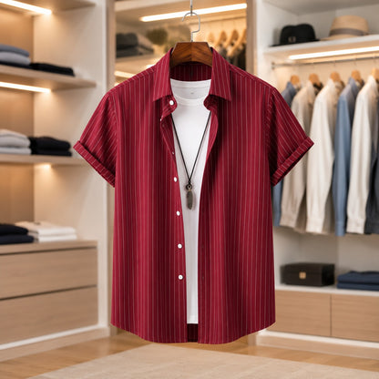FINE STRIPE OPEN COLLAR TOP