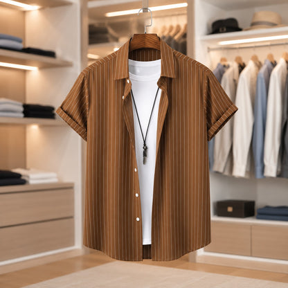 FINE STRIPE OPEN COLLAR TOP