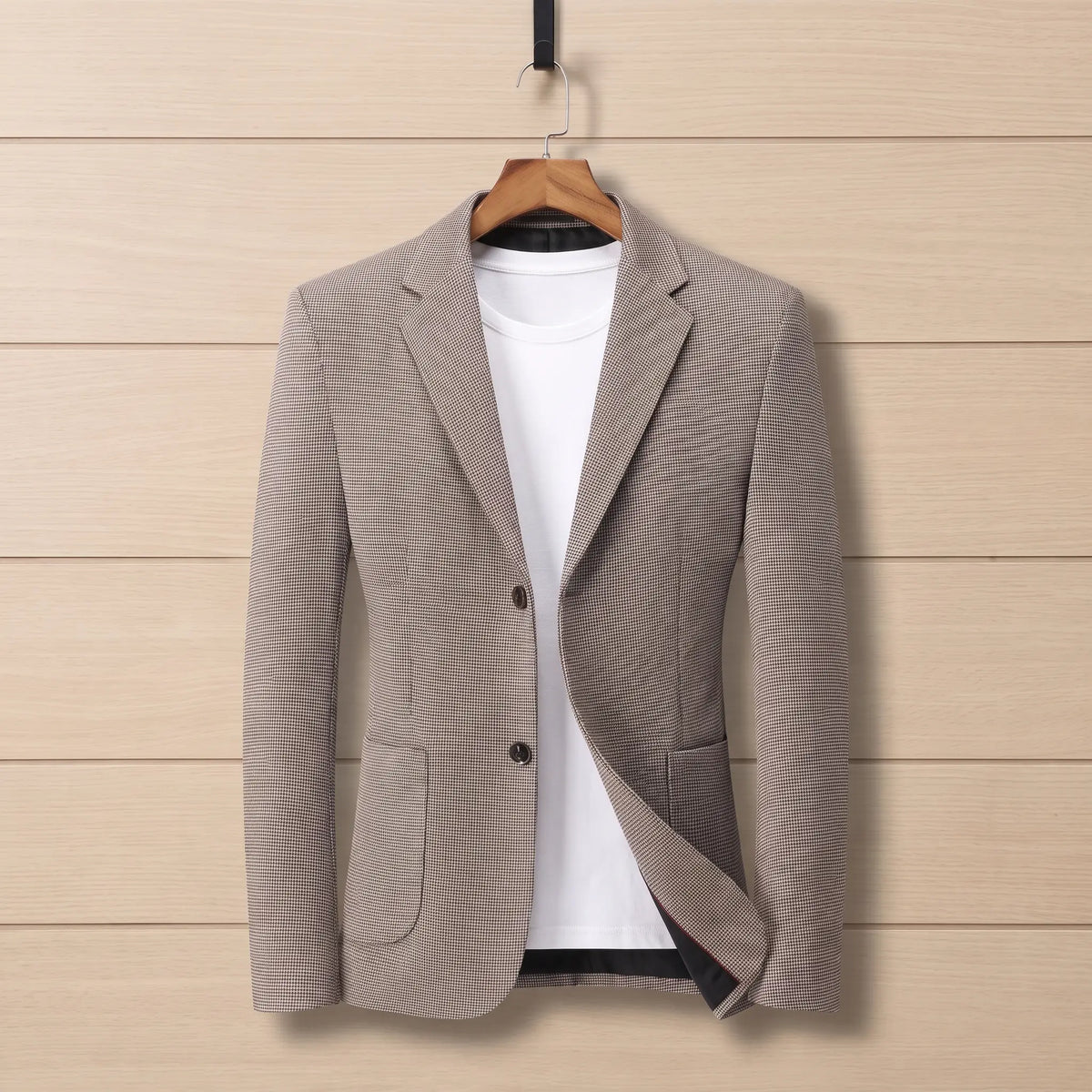 Fine Check Blazer in Beige