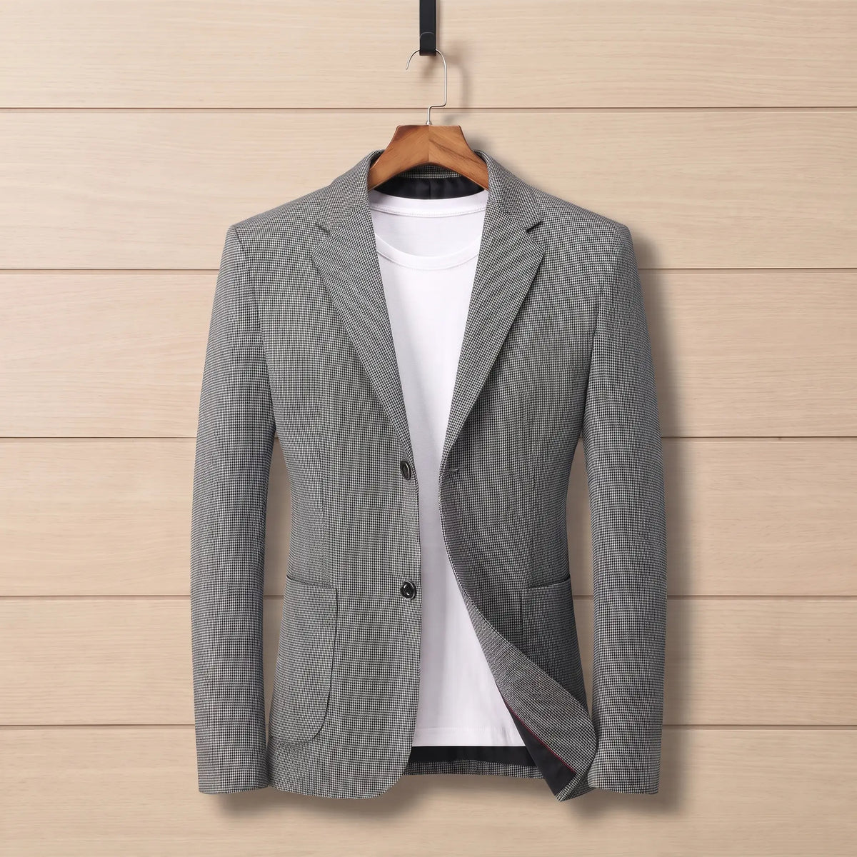 Fine Check Blazer in Grey