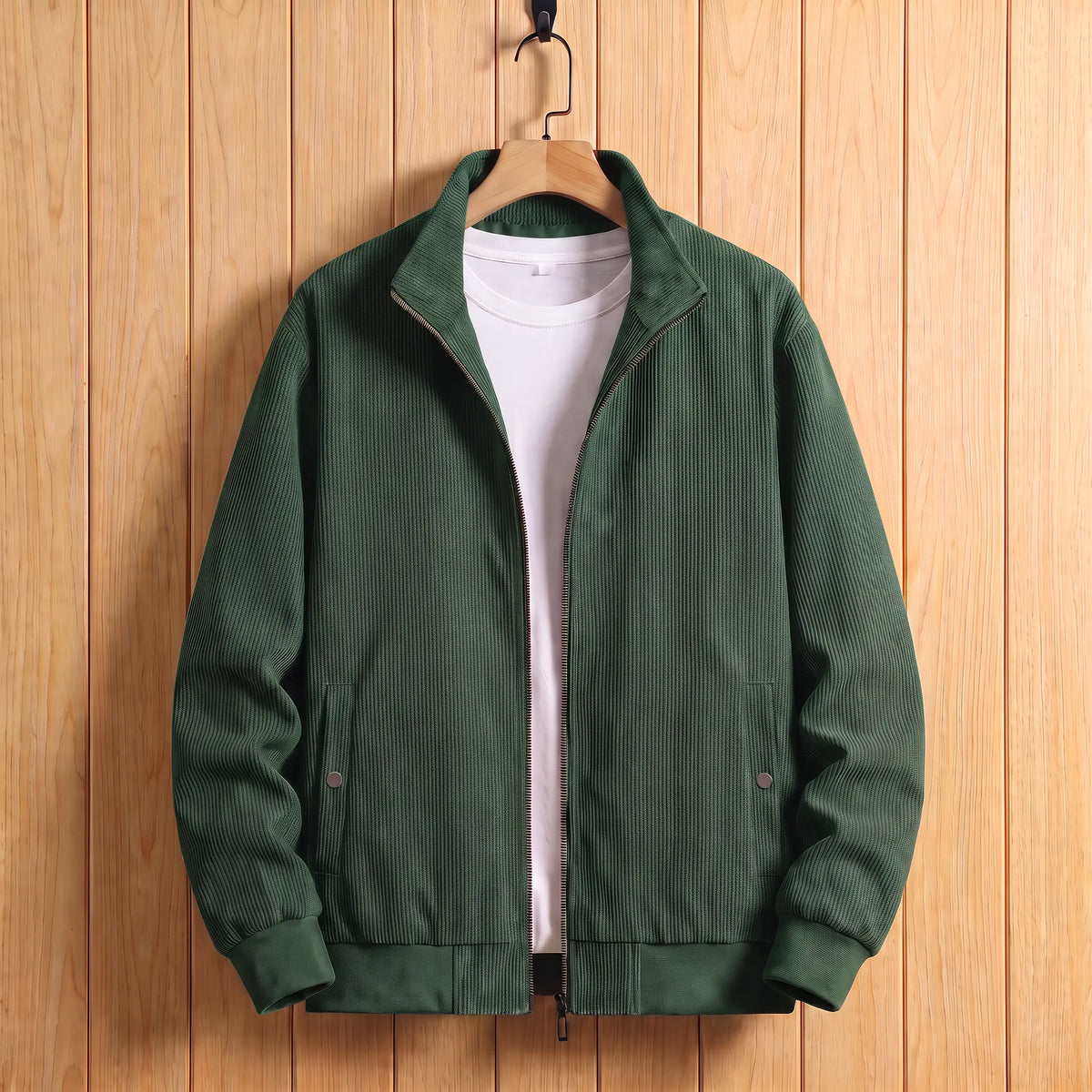 Fine corduroy zip jacket in green