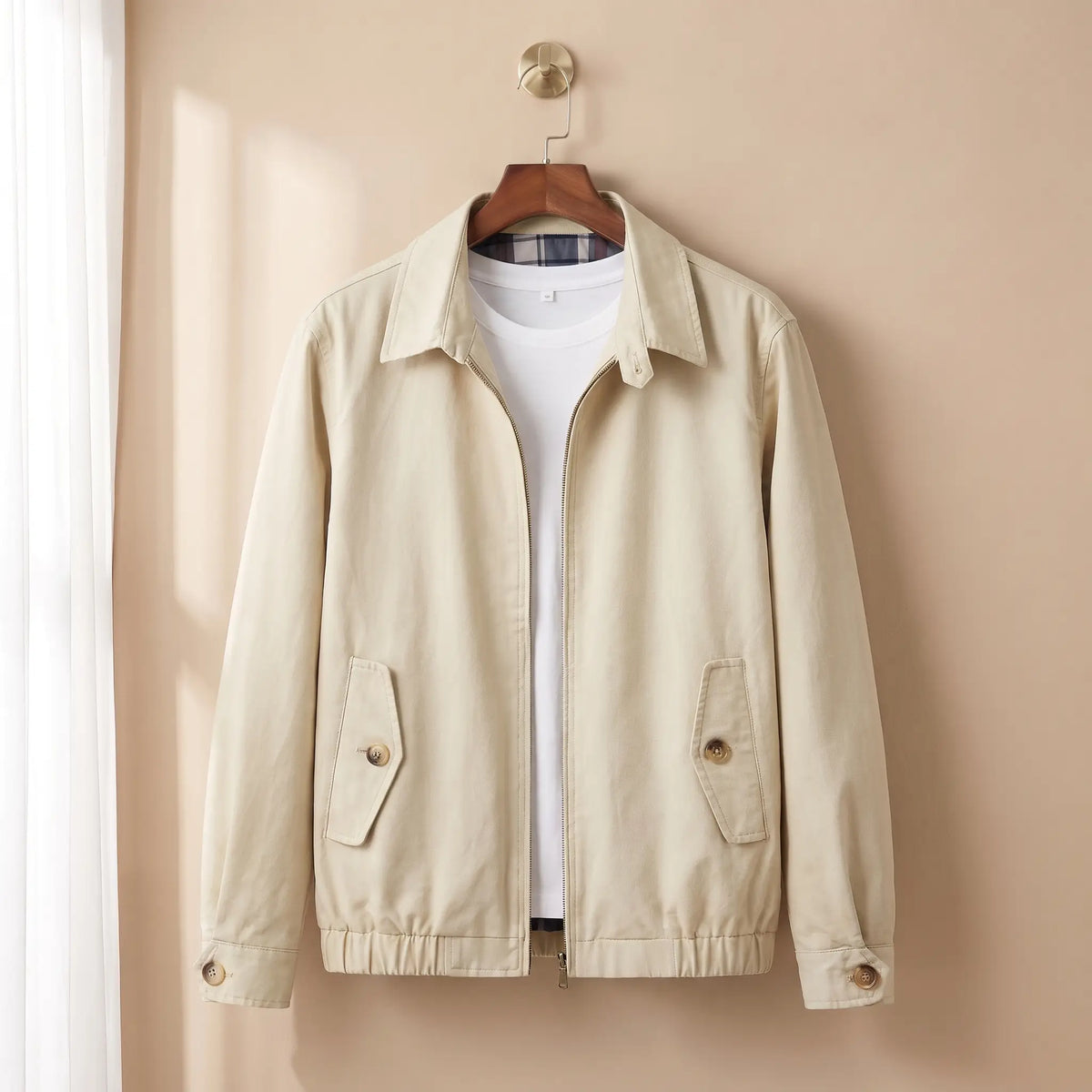 Flap Pocket Harrington in Beige