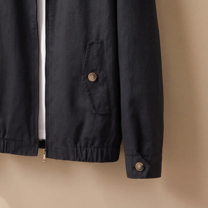 Flap Pocket Harrington in Black, button flap pocket and cuff detail