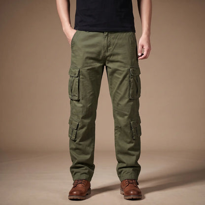 FLAP POCKET TROUSERS in green, men's cotton cargo trousers with button flap pockets