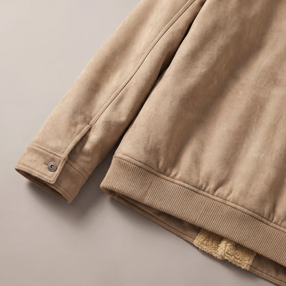 Close up of the cuff and ribbed hem on the trucker jacket