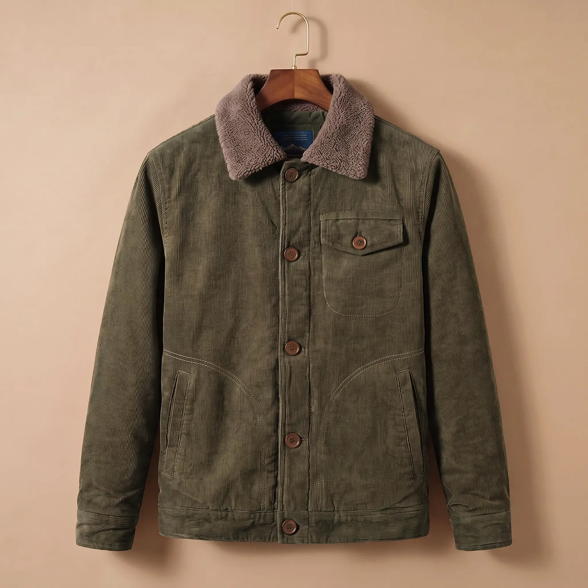 Fleece Collar Trucker in Army Green