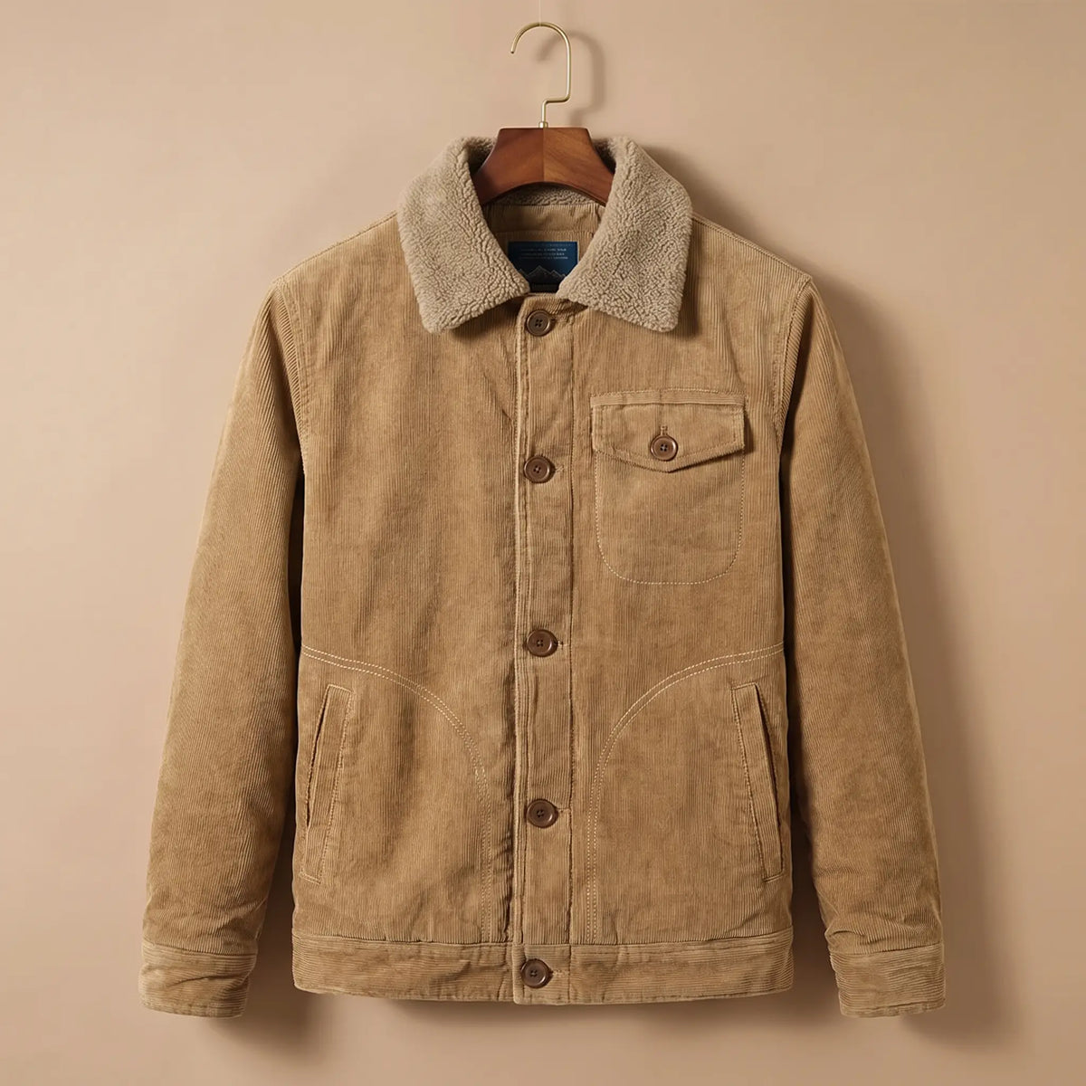 Fleece Collar Trucker in Khaki