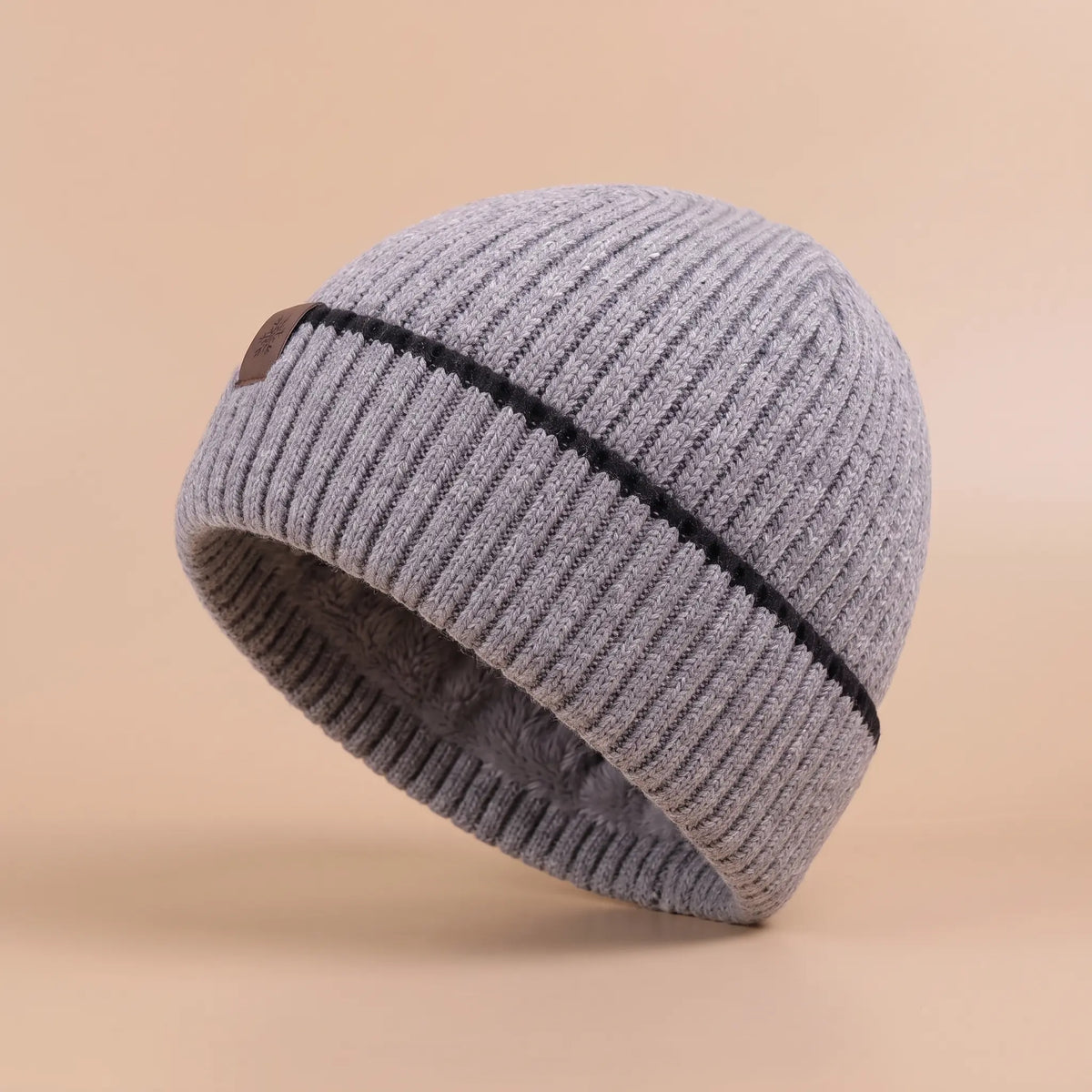 Side view of the fleece cuff beanie