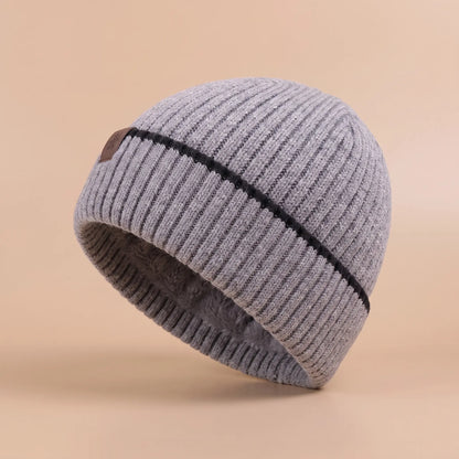 Side view of the fleece cuff beanie