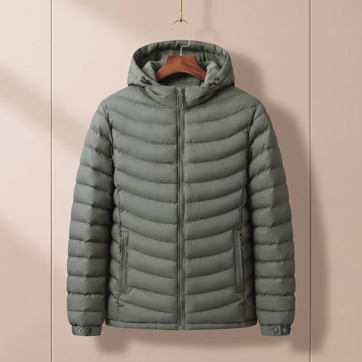 Fleece Hood Puffer in Army Green