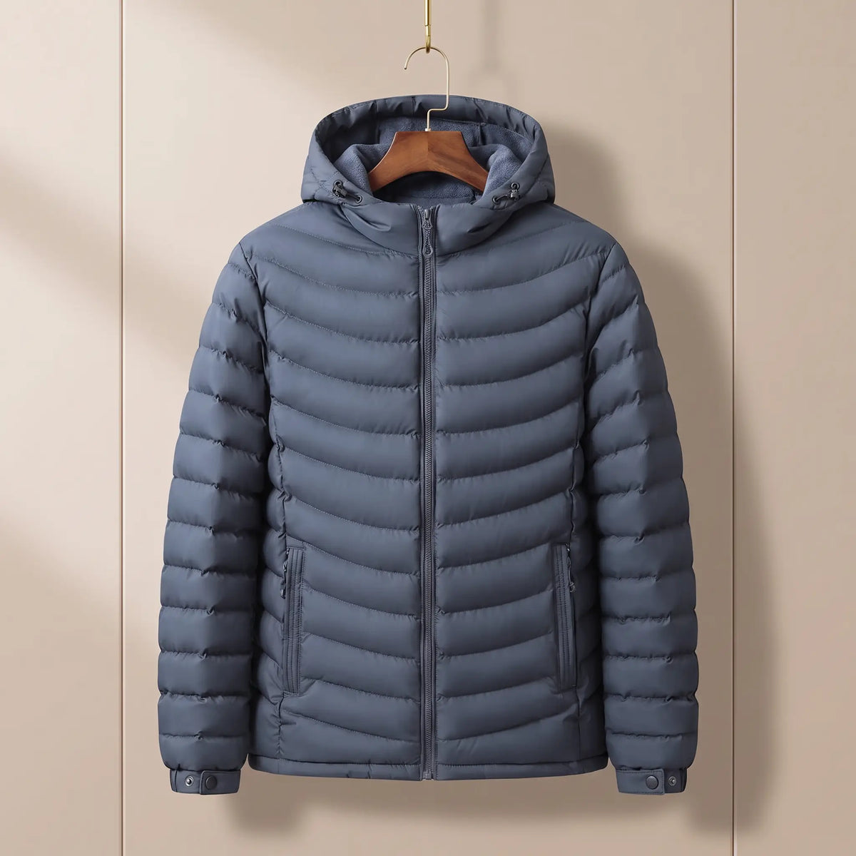 Fleece Hood Puffer in Blue