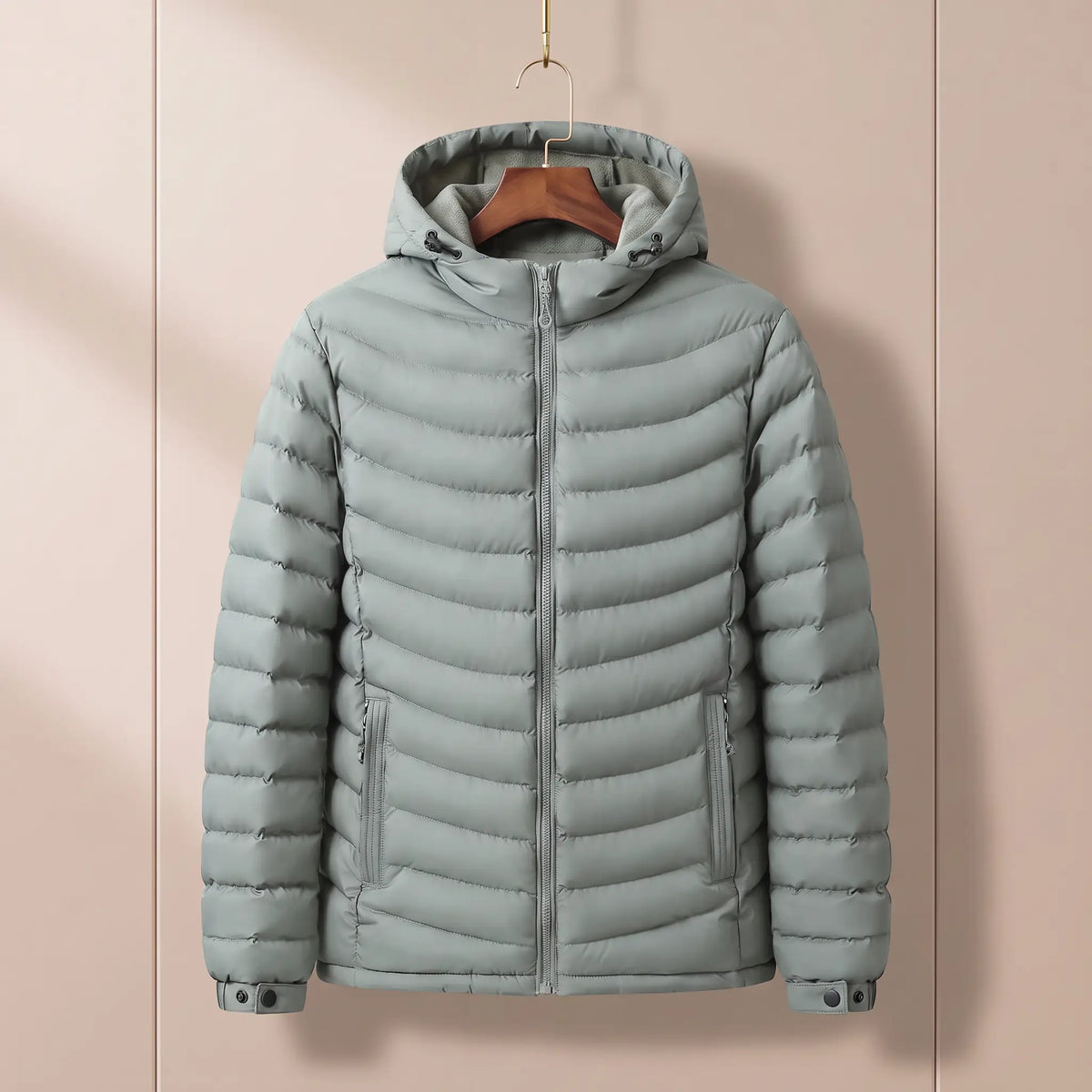Fleece Hood Puffer in Light Green