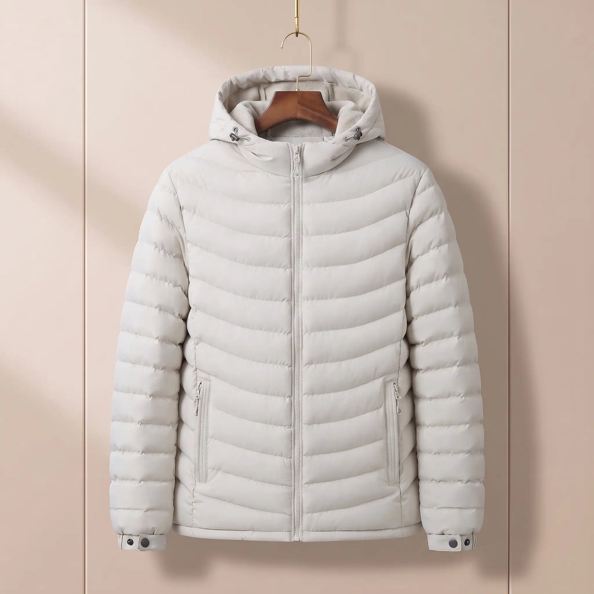 Fleece Hood Puffer in White