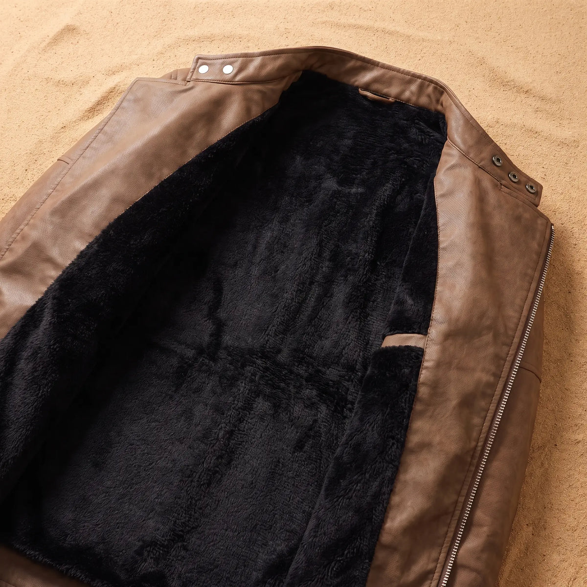Black fleece lining inside the moto jacket