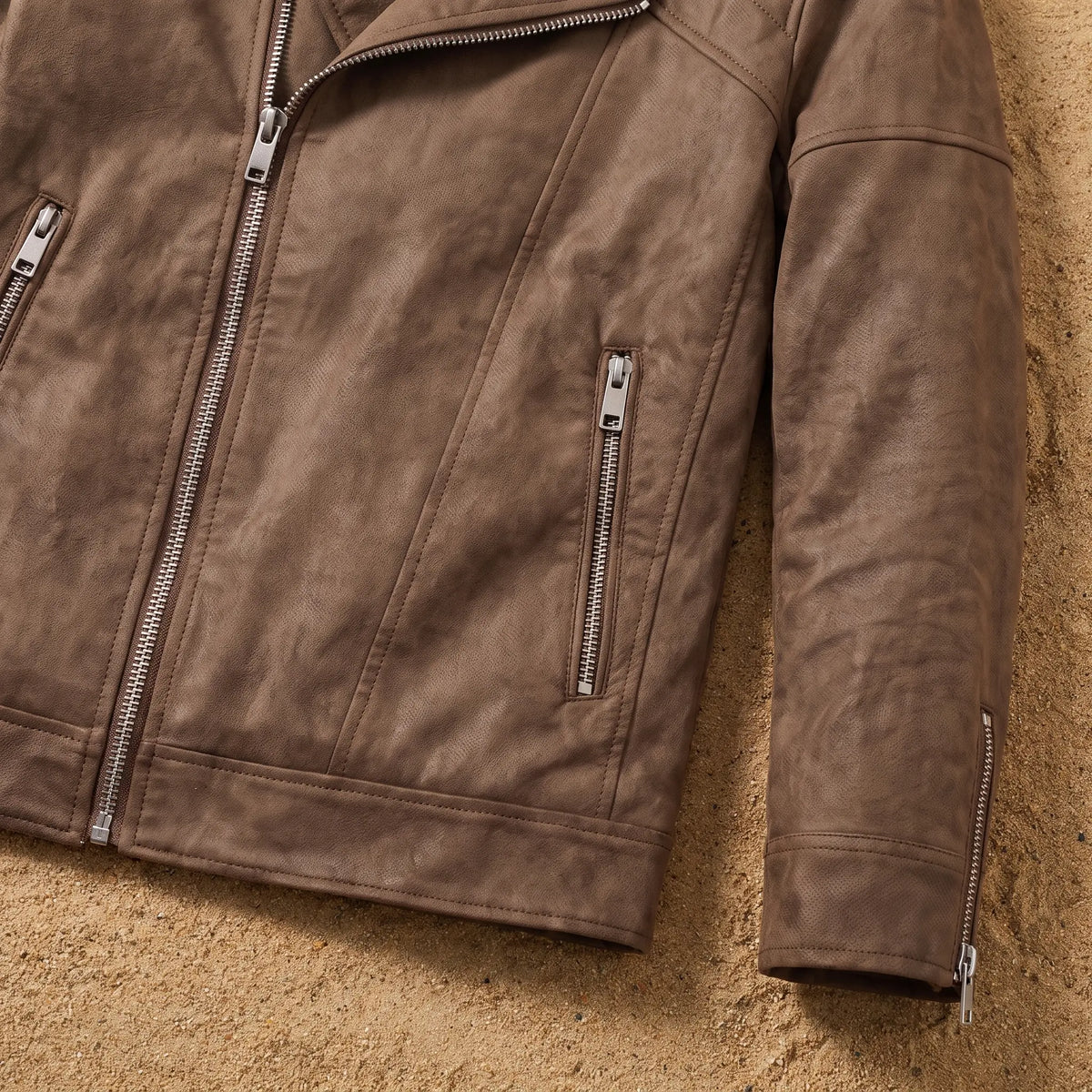 Zip pocket and angled front zip detail