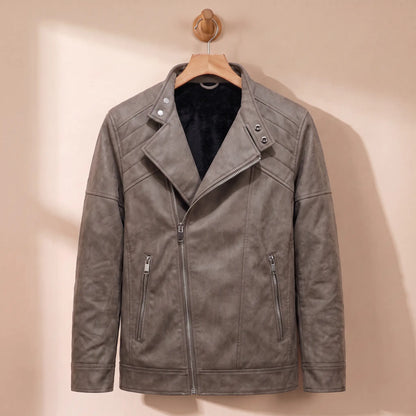 Fleece lined moto jacket in khaki