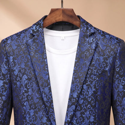 Floral Pattern Blazer in Blue, lapel and chest pocket detail
