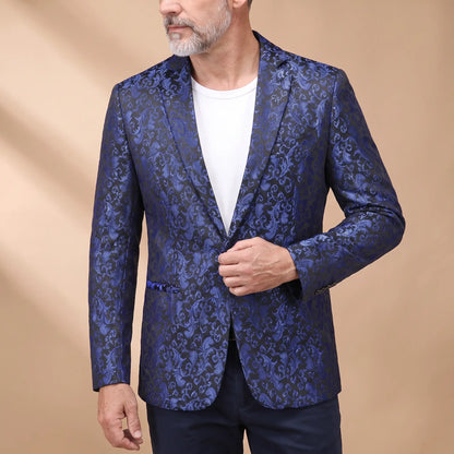 Floral Pattern Blazer in Blue, worn open over a white tee
