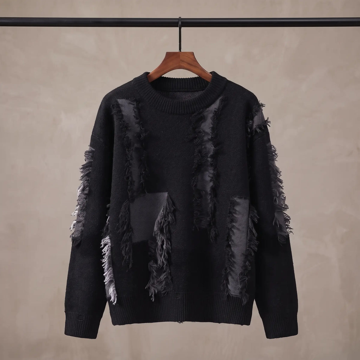 FRAYED PATCH SWEATER Black