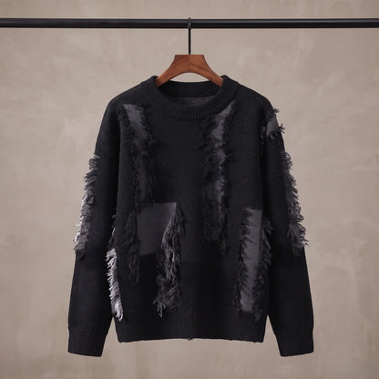 FRAYED PATCH SWEATER Black
