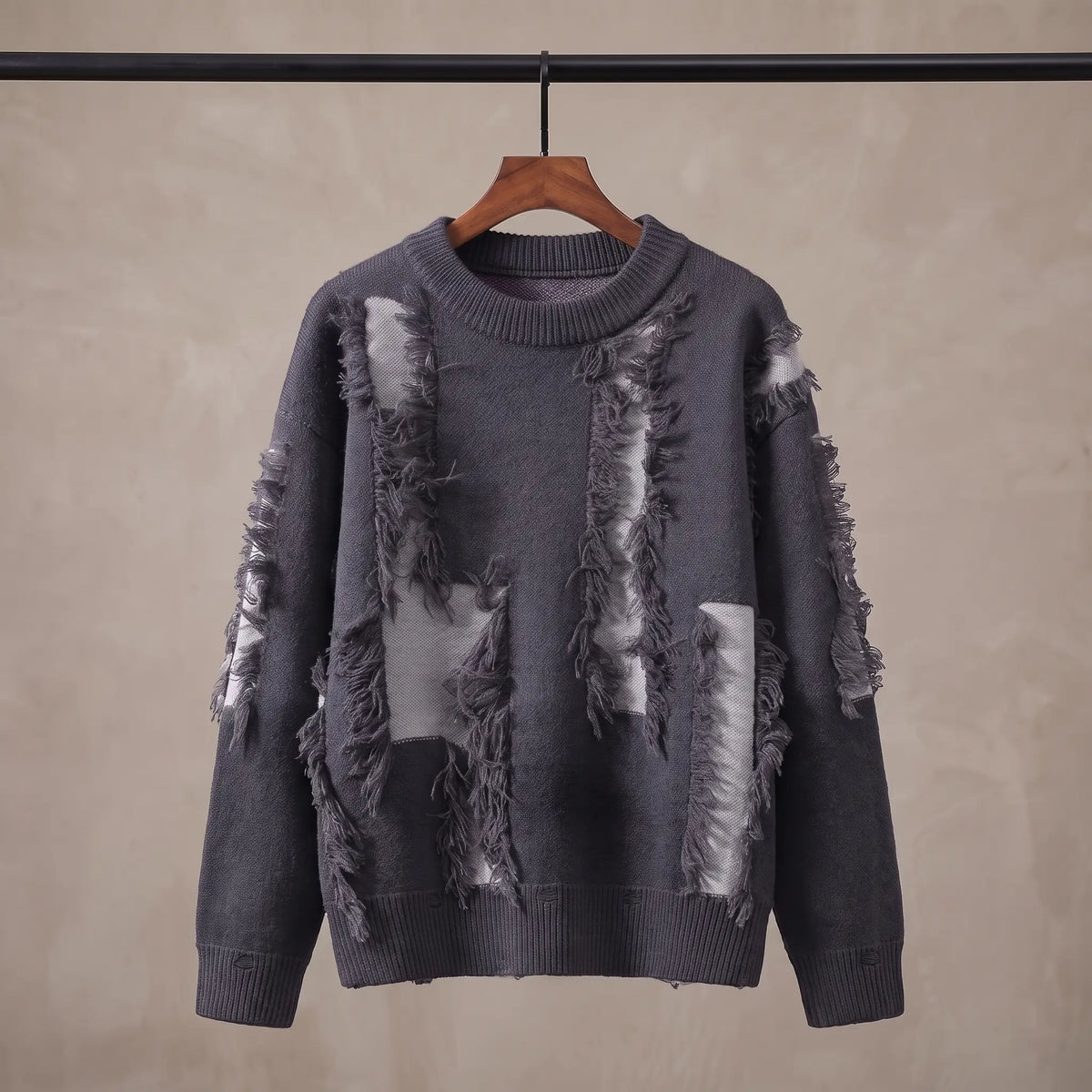 FRAYED PATCH SWEATER Grey