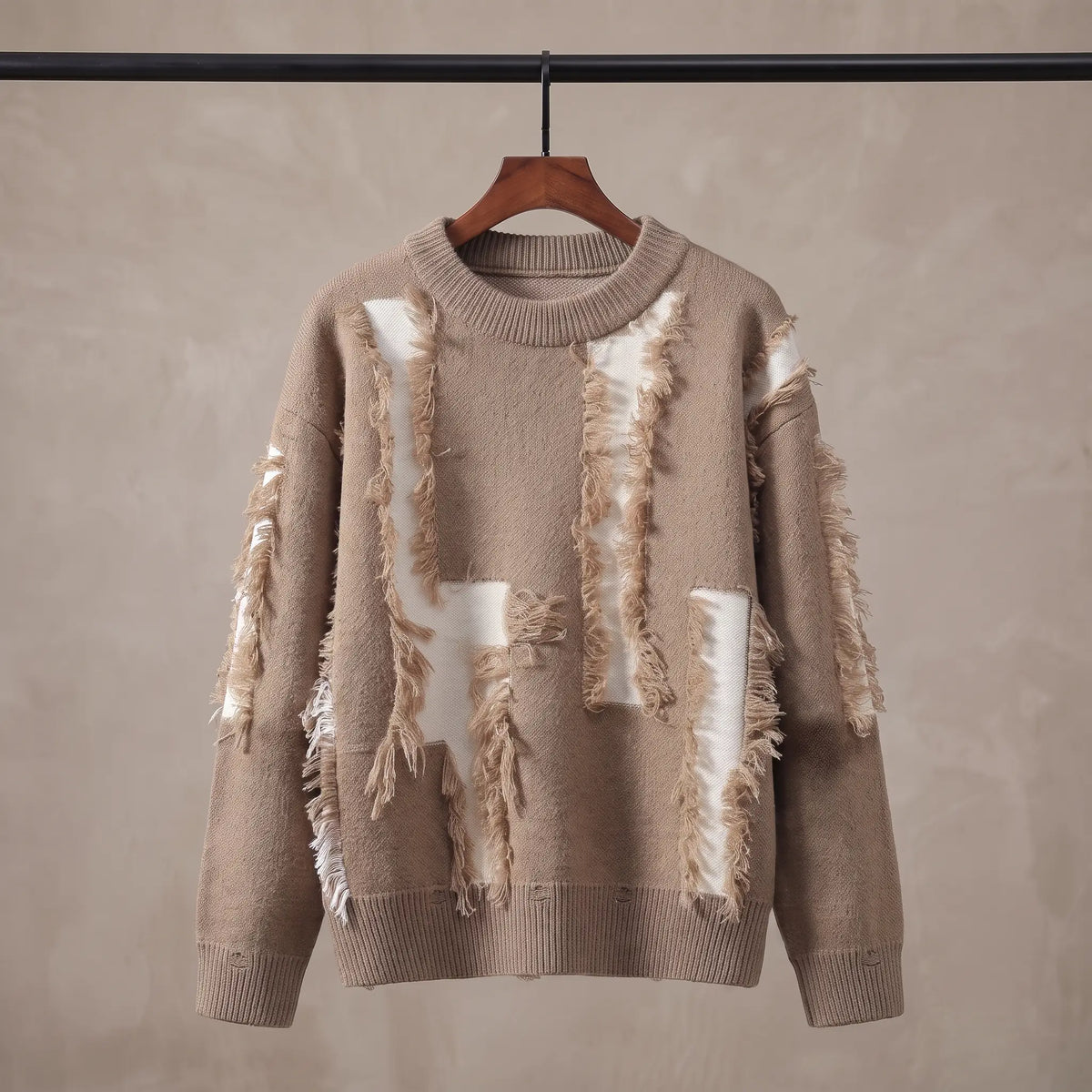 FRAYED PATCH SWEATER Khaki
