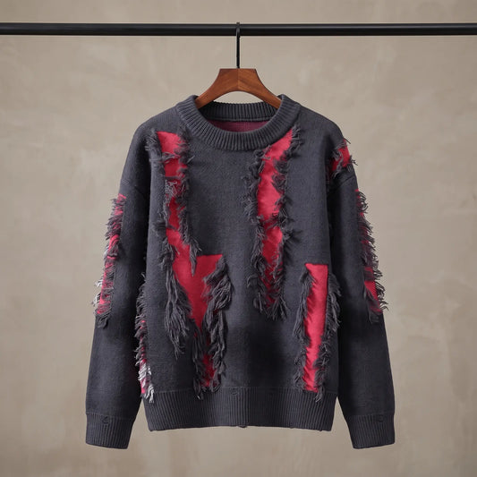 FRAYED PATCH SWEATER Red