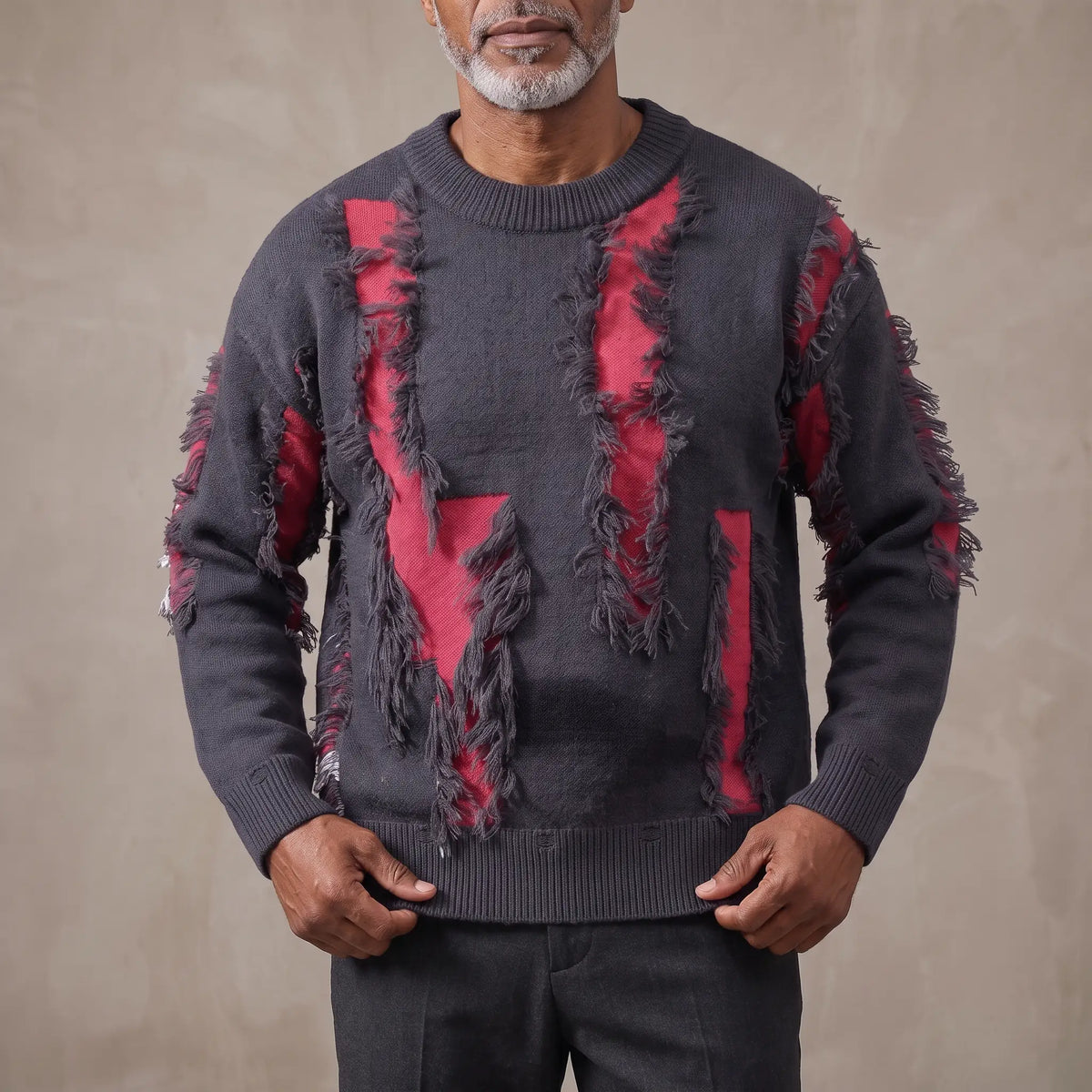 FRAYED PATCH SWEATER worn