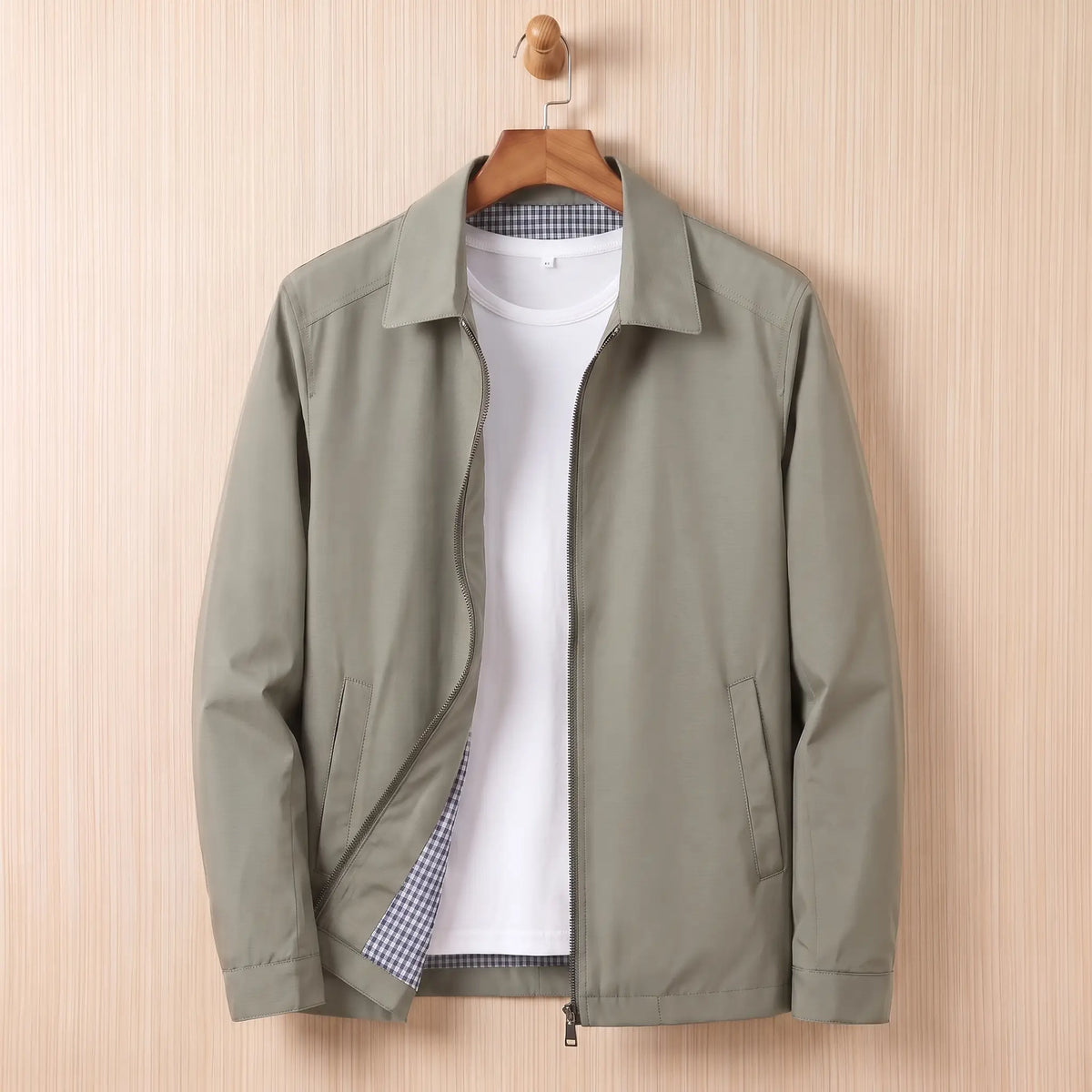 Gingham Lined Jacket in Khaki