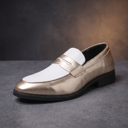 Glossy Shimmer Moccasins detail - front three-quarter toe view