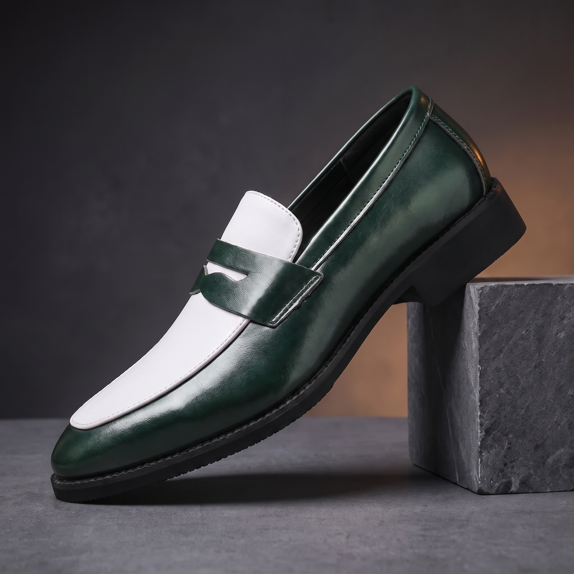 Glossy Shimmer Moccasins in green - single metallic slip-on moccasin