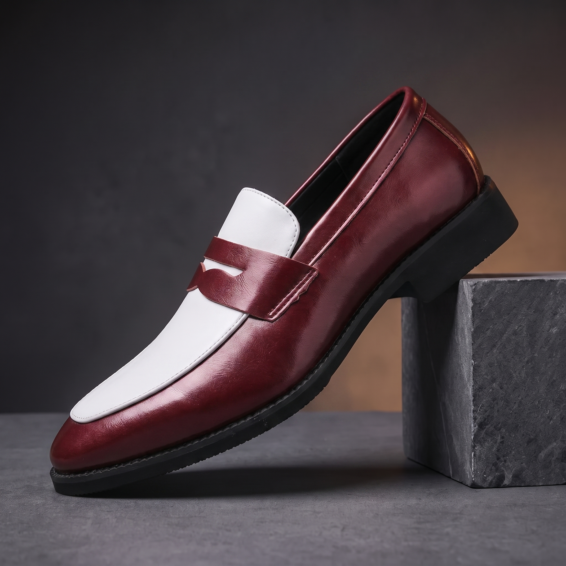 Glossy Shimmer Moccasins in red - single metallic slip-on moccasin
