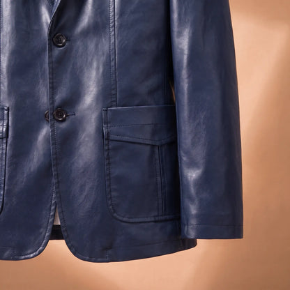 Glossy Finish Blazer patch pocket and button close-up