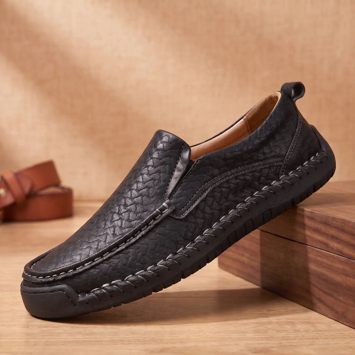 Hand Stitched Loafers in Black