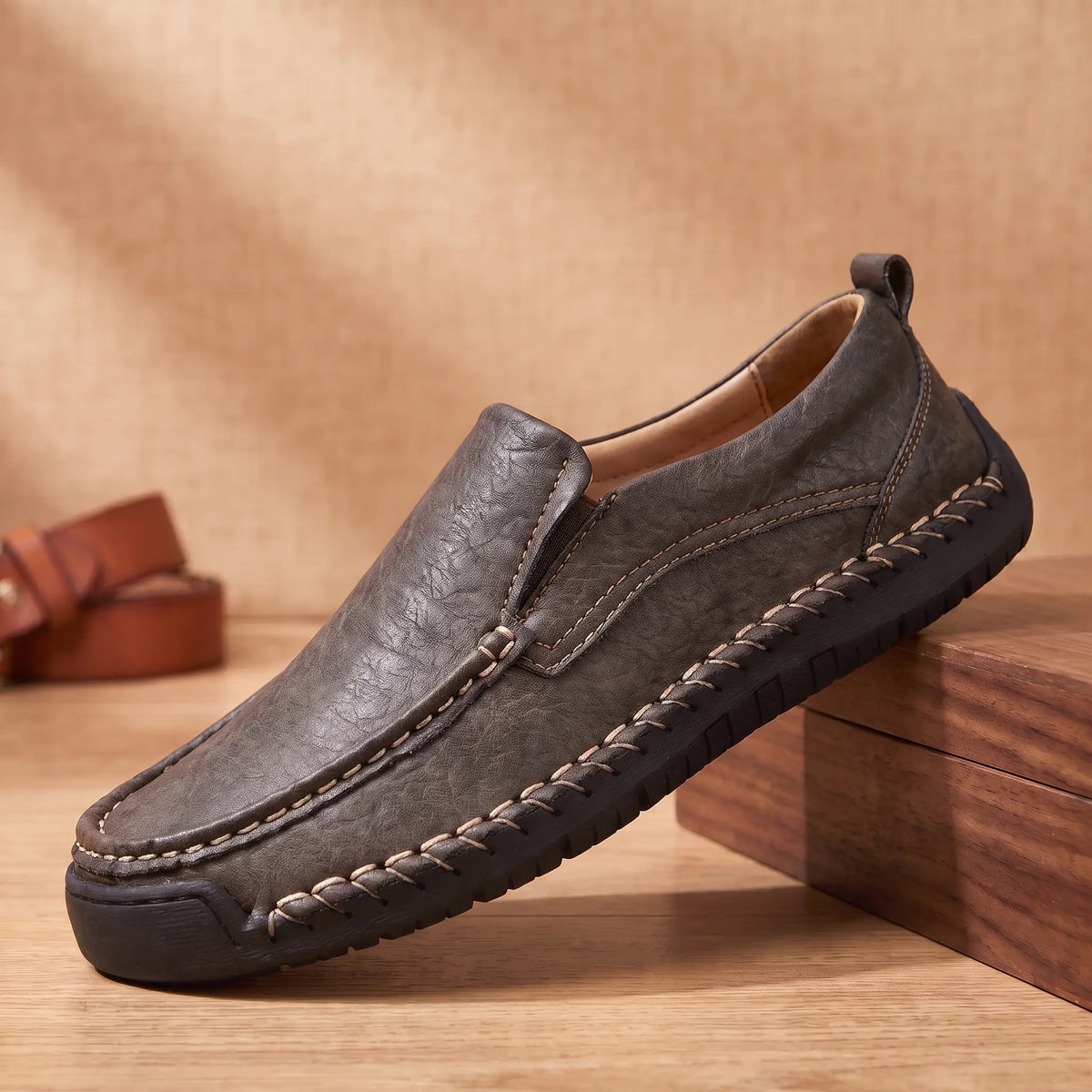 Hand Stitched Loafers in Grey