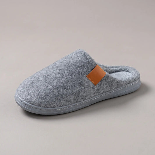 HEATHER FELT SLIPPERS in gray, men's backless heathered felt house slipper with a plush lining