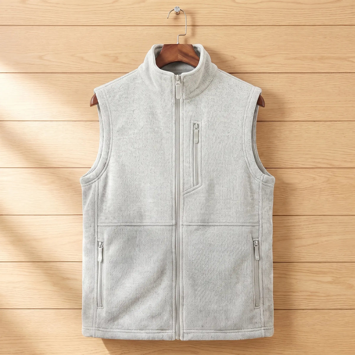 HEATHER FLEECE VEST in white, men's knit-texture fleece full-zip vest with stand collar