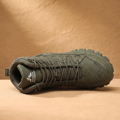 Close-up of the green high lace boot lacing, tongue and side vents